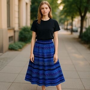 SaddleRidge Blue and Black Midi A-Line Skirt
